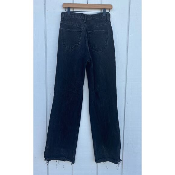 Zara High‎ Waisted Wide Leg Jeans, Distressed, Black, Size 6 - Picture 2 of 5